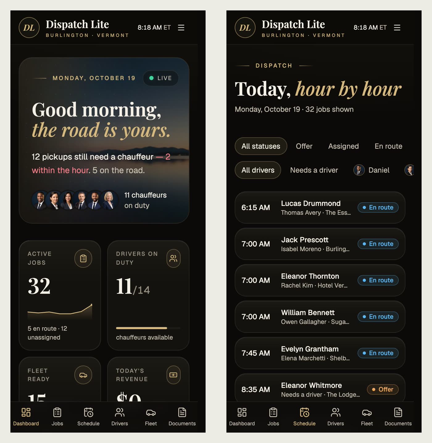 Dashboard and schedule on a phone