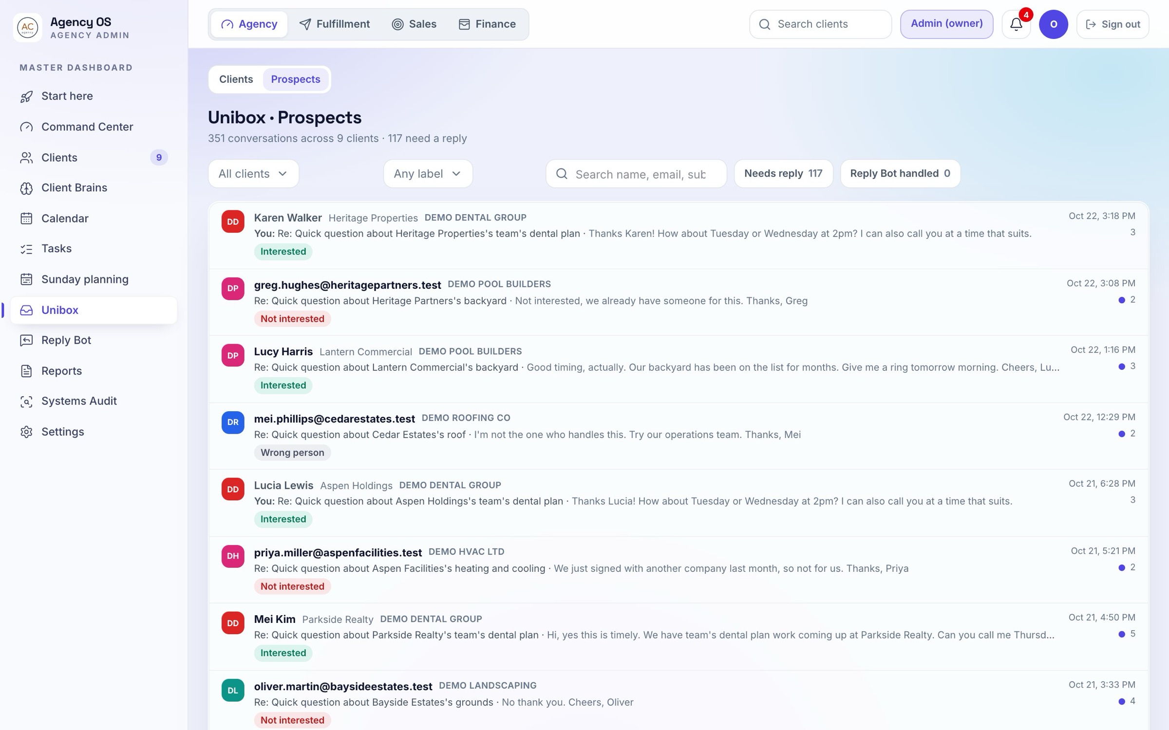 Unibox with replies from every client's campaigns in one list